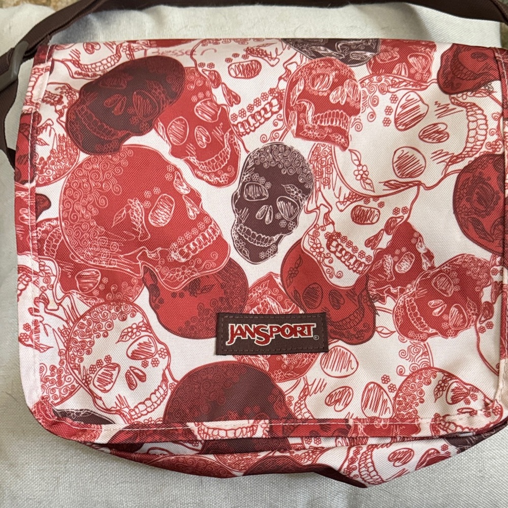 JanSport Red and Black Skull Messenger Bag